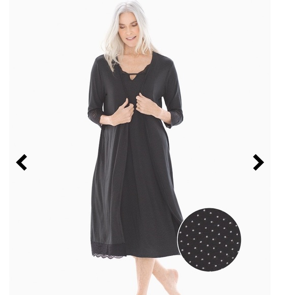 SOMA lace trim micro dots black duster/robe - Picture 2 of 8